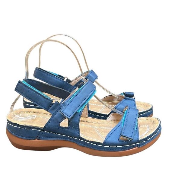 Josdec Sandals Women's 37 Blue Open Toe Platform Orthopedic Dressy Summer - Picture 2 of 9